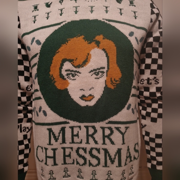 Queens Gambit Chessmas Christmas Sweater Medium - Picture 2 of 6